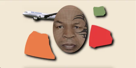 screenshot of website with shapes and plane.